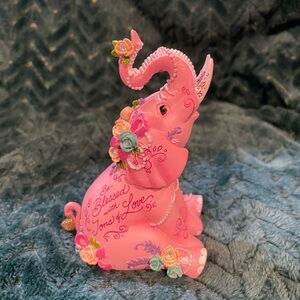 Pink Elephant Figurine with Floral Accents